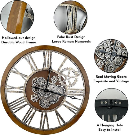 The B-Style Large Real Moving Gears Wall Clock 30 inch Rustic Retro Industrial - Image 2