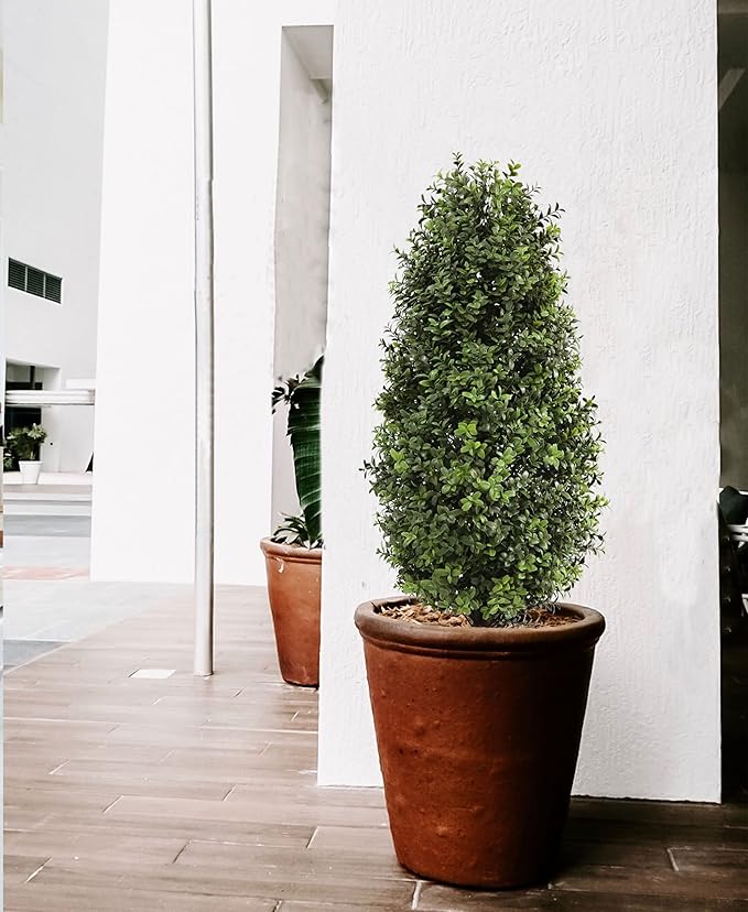 35inch Artificial Topiary Boxwood Tree, Faux Plants Outdoor 2 Packs Fake Bushes Faux Shrub, Artificial Topiary for Outdoors for Home Decor Indoor Front Porch