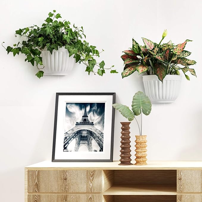 5 Pack Resin Wall Hanging Planter Pots Vertical Garden Living Wall Mount Window Hang Box Container Indoor Outdoor for Plants Flowers Kitchen Herbs Holder with Drainage Water Reservoir Decor White