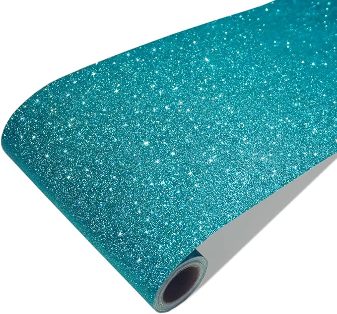 CRE8TIVE 8"x354" Teal Blue Glitter Wallpaper Stick and Peel Wall Border Fabric by CRE8TIVE