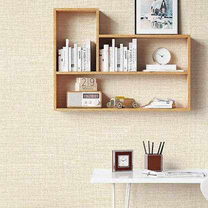 Beige Grasscloth Peel and Stick Wallpaper 17.3"x1200" Faux Linen Textured - Image 4