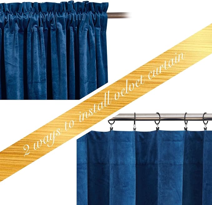 NICETOWN Blue Velvet Curtain Panels 84 inch Long, Luxury Rod Pocket Window - Image 4