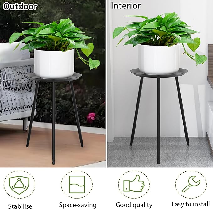 Plant Table Indoor Small,Black Metal Round Side Table.Modern Single Outdoor End Table for Small,Spaces,Patio,Office,Living Room, Bedroom Yard Garden Balcony Bedside