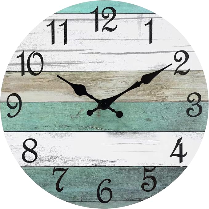 CHYLIN Wall Clock Silent Non Ticking Wall Clocks Battery Operated, Teal Rustic by CHYLIN