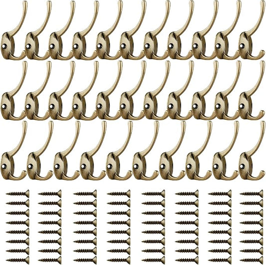 IBosins 32 Pack Antique Brass Coat Hooks Wall Mounted - Image 2