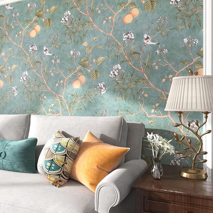 Laatse Green Floral Wallpaper Peel and Stick Bird Wallpaper 17.5" x 78.7" - Image 5
