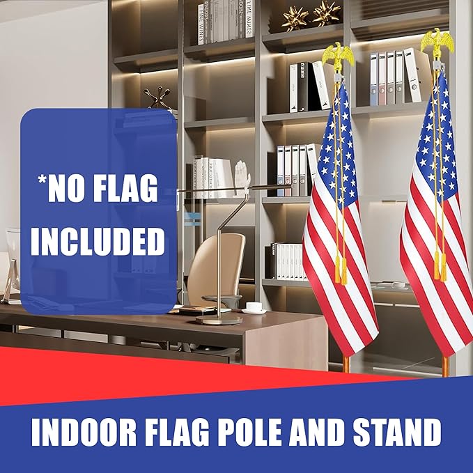 Super Tough Indoor Flag Pole kit 7ft - Metal Eagle - Gold Texture Base - Aluminum Flagpole with Brass Finish - Heavy Duty Inside House Flagstaff - Interior Shaft and Stand - No Ensign Included