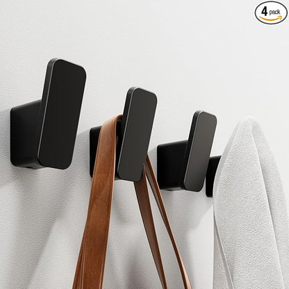 4-Pack Matte Black Towel Hook for Bathroom, Robe Coat Hook, Heavy Duty Wall by RIVAMBER
