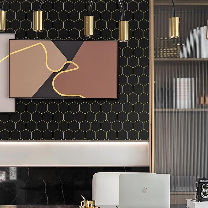 Black and Gold Wallpaper Geometric Peel and Stick Wallpaper - Image 2