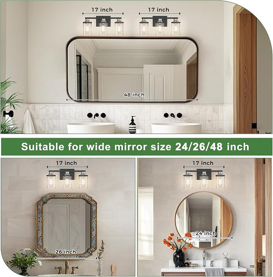 DORESshop 17 Inch Bathroom Light Fixtures, 3-Light Black and Nickel Bathroom - Image 2