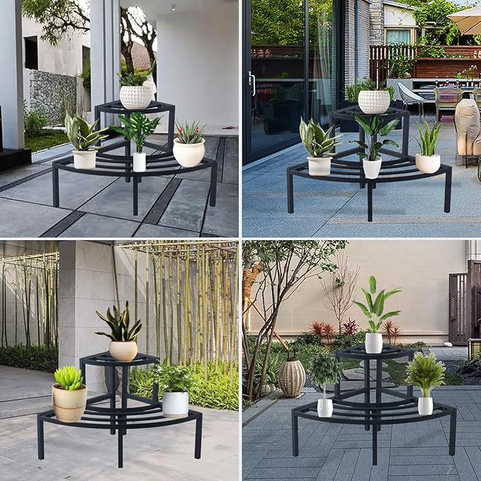 Aluminum 2-Tier Plant Stand Lightweight, Sturdy, and Rust-Free Corner Shelf Ladder Rack Perfect for Indoor and Outdoor Greenery Display