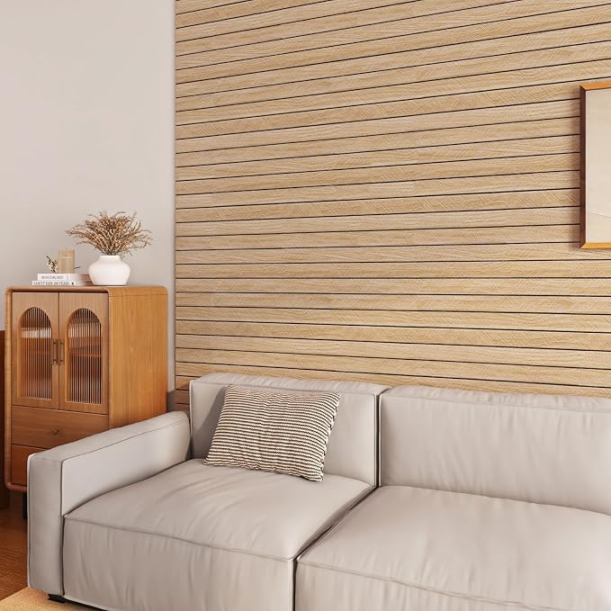 ReWallpaper 24in X 16.5ft Light Oak Wood Wall Panels Peel and Stick Slat Wall - Image 3
