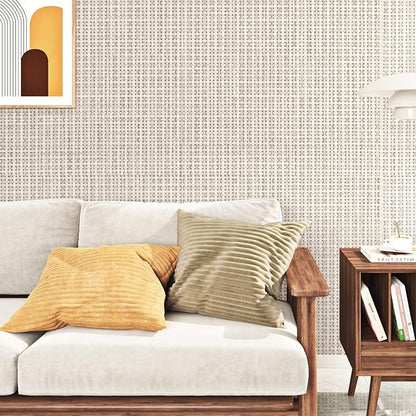 FunStick Beige Weave Grasscloth Peel and Stick Wallpaper Textured Wallpaper - Image 5