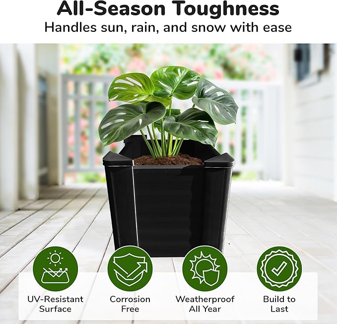 Raised Garden Bed - 1x1 ft Planter Box - Black HDPE - No Tools Needed - DIY Kit for Urban Gardening, Flowers, Herbs & Vegetables - Made in The USA - 2 Pack