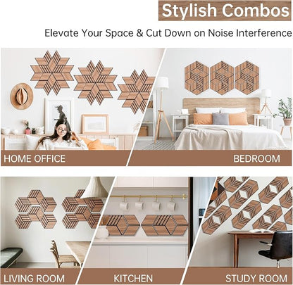 Mollywell Acoustic Panels, PVC Wood-Grain, 14x12 Inch Hexagon Carved Sound - Image 5