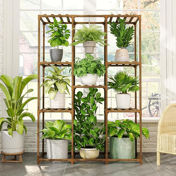 Plant Stand Indoor Outdoor Plant Shelf Tall Plant Stands Hanging Plant Holder Plant Decor Wood Plant Table for Plants in Living Room Garden Balcony