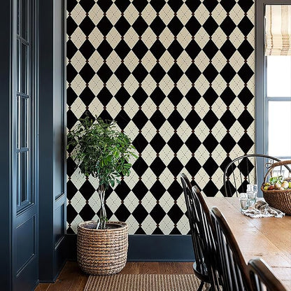 Simon&Siff Retro Checkered Peel and Stick Wallpaper Black and White Wallpaper by SimonSiff