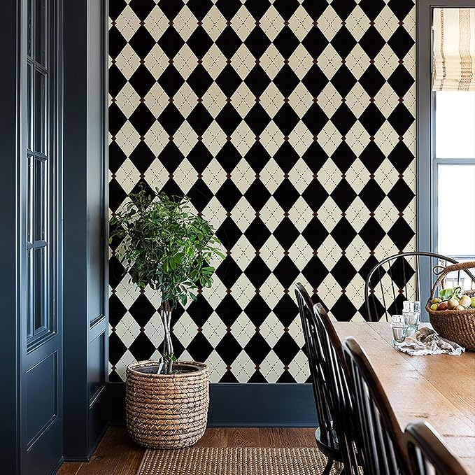 Simon&Siff Retro Checkered Peel and Stick Wallpaper Black and White Wallpaper by SimonSiff