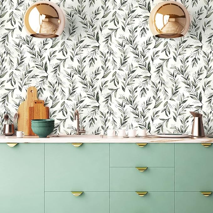 Livebor Green Leaf Peel and Stick Wallpaper Olive Leaf Contact Paper 17.7inch x - Image 3