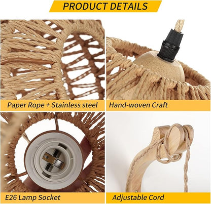 Frideko Rattan Wall Lamp with Plug in Cord Hand Woven Plug in Wall Sconces - Image 5