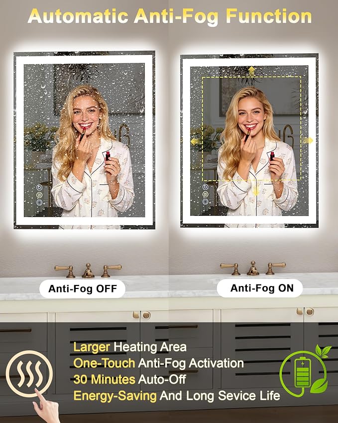 24x30 LED Bathroom Mirror with Lights, Super Bright Front & Backlit Vanity - Image 4