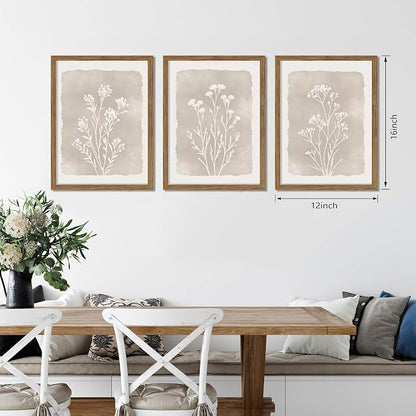 Framed Boho Botanical Flower Wall Art Set of 3, Vintage Minimalist Neutral - Image 4
