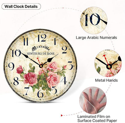 Home Clock 14 Inch Silent Non-Ticking Quartz Movement Wooden Wall Clock Round - Image 5