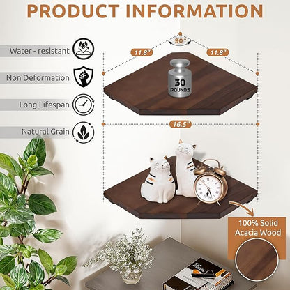 Demigo Hexagon Corner Floating Shelves Wall Mount – Solid Acacia Wood - Image 2