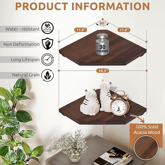 Demigo Hexagon Corner Floating Shelves Wall Mount – Solid Acacia Wood - Image 2