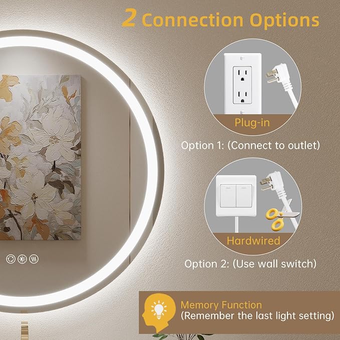 LOVESPEJO 30" Round LED Mirror for Bathroom, Circle LED Bathroom Vanity Mirror - Image 6