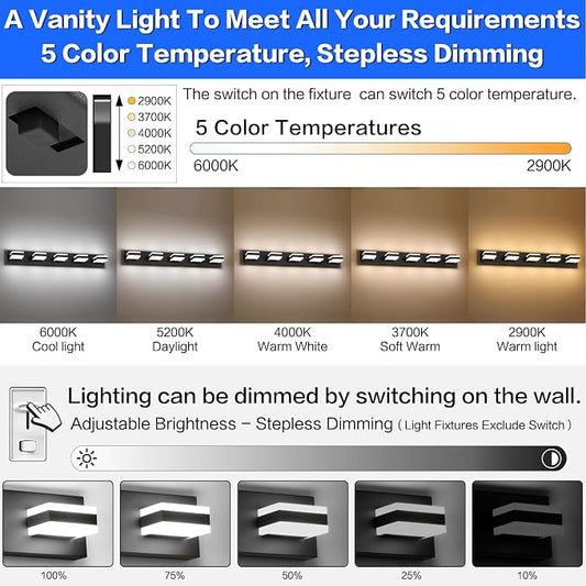 SOLFART Black Vanity Lights for Bathroom, 5 Color Temperature Bathroom Light - Image 2