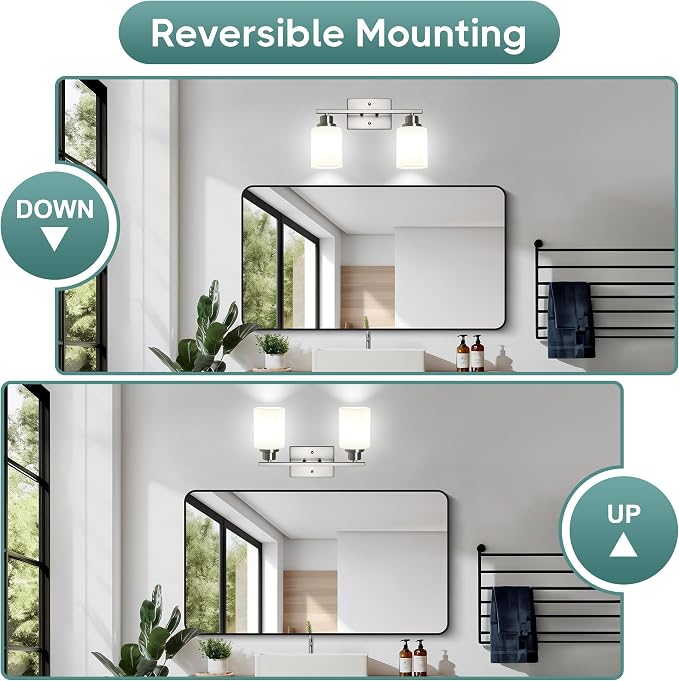 Ascher Bathroom Light Fixtures, 2-Light Vanity Light Over Mirror, Brushed - Image 3