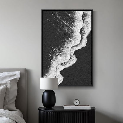 Framed Black and White Abstract Beach Canvas Wall Art, Modern Minimalist Art - Image 4