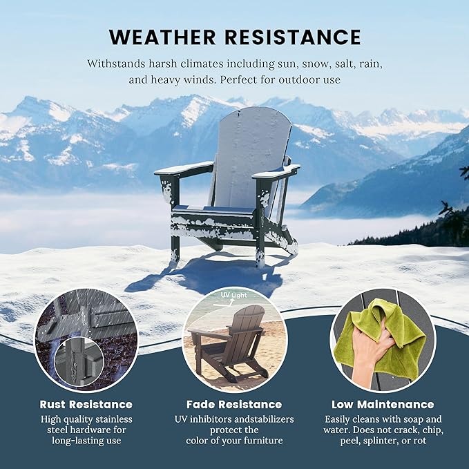 Westin Outdoors Laguna WO Home Furniture Adirondack Chair 4 PC Set Classic Outdoor Patio Folding Chair for Bon Fire Pit Lawn Backyard Beach Plastic Weather-Resistant (Gray)