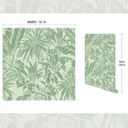 FLFK Tropical Leaf Peel and Stick Wallpaper 16" x 128" Green Wallpaper Modern - Image 2