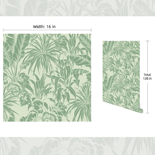 FLFK Tropical Leaf Peel and Stick Wallpaper 16" x 128" Green Wallpaper Modern - Image 2