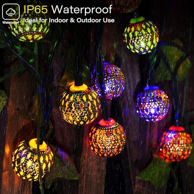 Solar Moroccan String Lights Outdoor 60 LED 36 Ft Globe Fairy Lights with 8 Lighting Modes, Waterproof Solar Powered String Lights for Garden Yard Gazebos Camping Party (Multicolor)