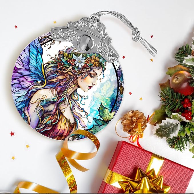 Stained Glass Suncatcher, Jocidea Fairy Ornament, Christmas Ornaments, Holidays Ornaments, Christmas Tree Decor, Fairy Decor for Home, Fairy Gifts