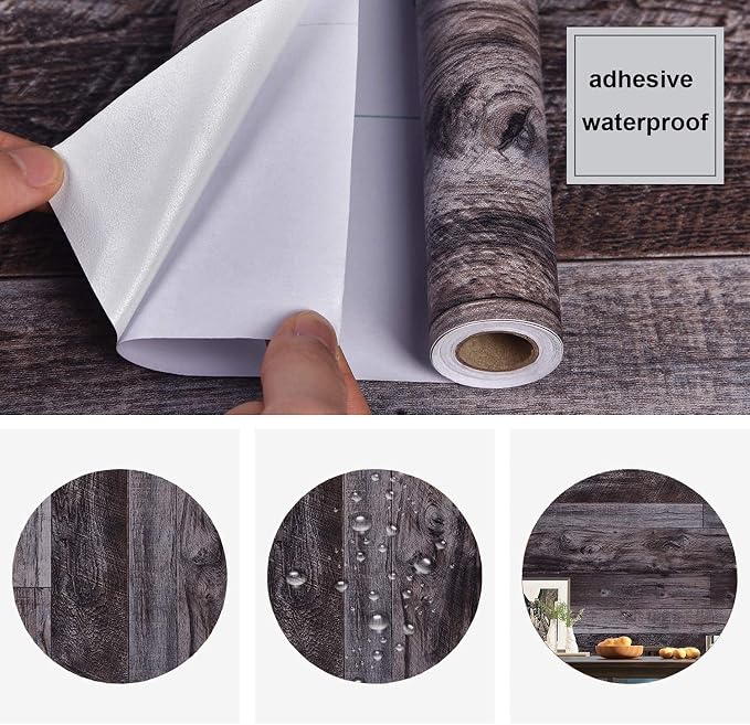 WENMER 17.71" x 118.1" Grey Wood Peel and Stick Shiplap Self-Adhesive Wallpaper - Image 6