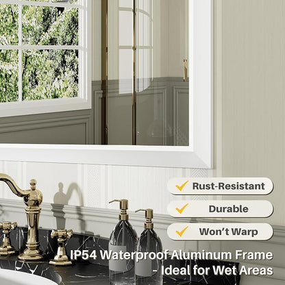 60x36 Inch White Bathroom Mirror - Image 3