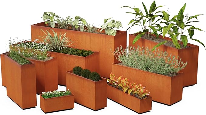 Large Rectangular Planter for Outdoor Plants – 36x12x24 Corten Steel Planter Box | Tall Metal Design for Privacy | Heavy Duty, Made in USA