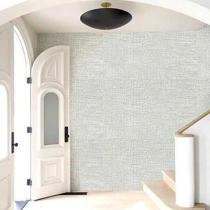 Amiya Grasscloth Grey Wallpaper Peel and Stick Faux Fabric Linen Contact Paper - Image 9
