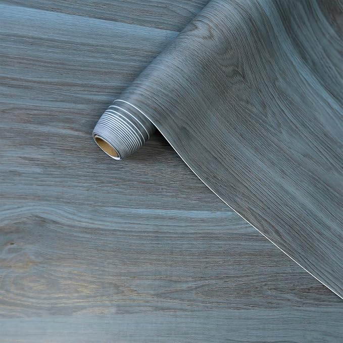 BOMENG Peacock Blue Wallpaper Stick and Peel Blue Wood Grain Contact Paper - Image 2