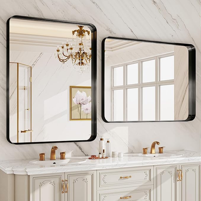 Black Bathroom Mirrors for Over Sink, 24X36 Inch Matte Metal Framed Vanity - Image 3