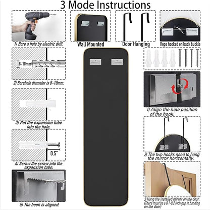 SCWF-GZ 47x14 Mirror Rectangle Full Body Length Door Hanging Wall Mounted - Image 6