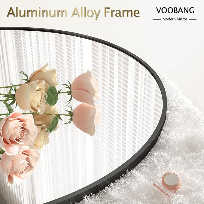 VooBang Round Mirror 23.6" Black Wall Mounted Circle Mirrors Vanity Mirror - Image 3