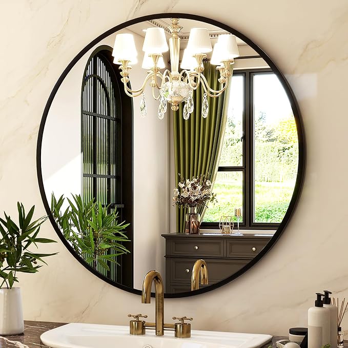 HARRITPURE Round Mirror 24 Black Wall Mounted Circle Mirrors Vanity Mirror - Image 3