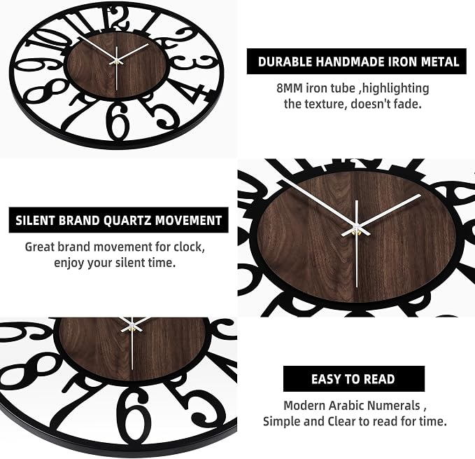LEIKE Large Wall Clocks for Living Room, Non Ticking, Battery Operated - Image 3