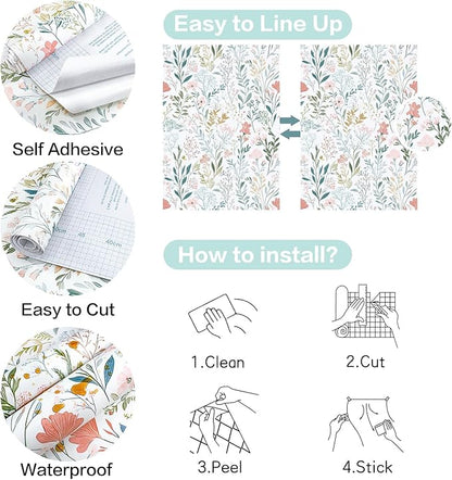 Froluya Floral Peel and Stick Wallpaper Boho Floral Contact Paper 16.9" x - Image 5