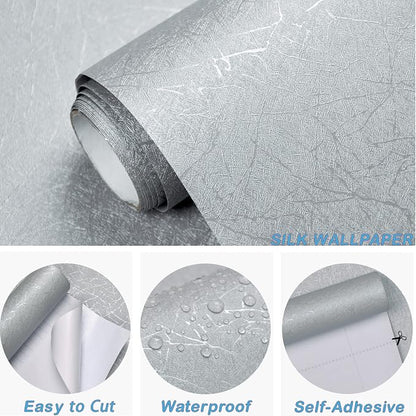 Cohoo Home Gray Peel and Stick Wallpaper Grey Silk Contact Paper - Image 4
